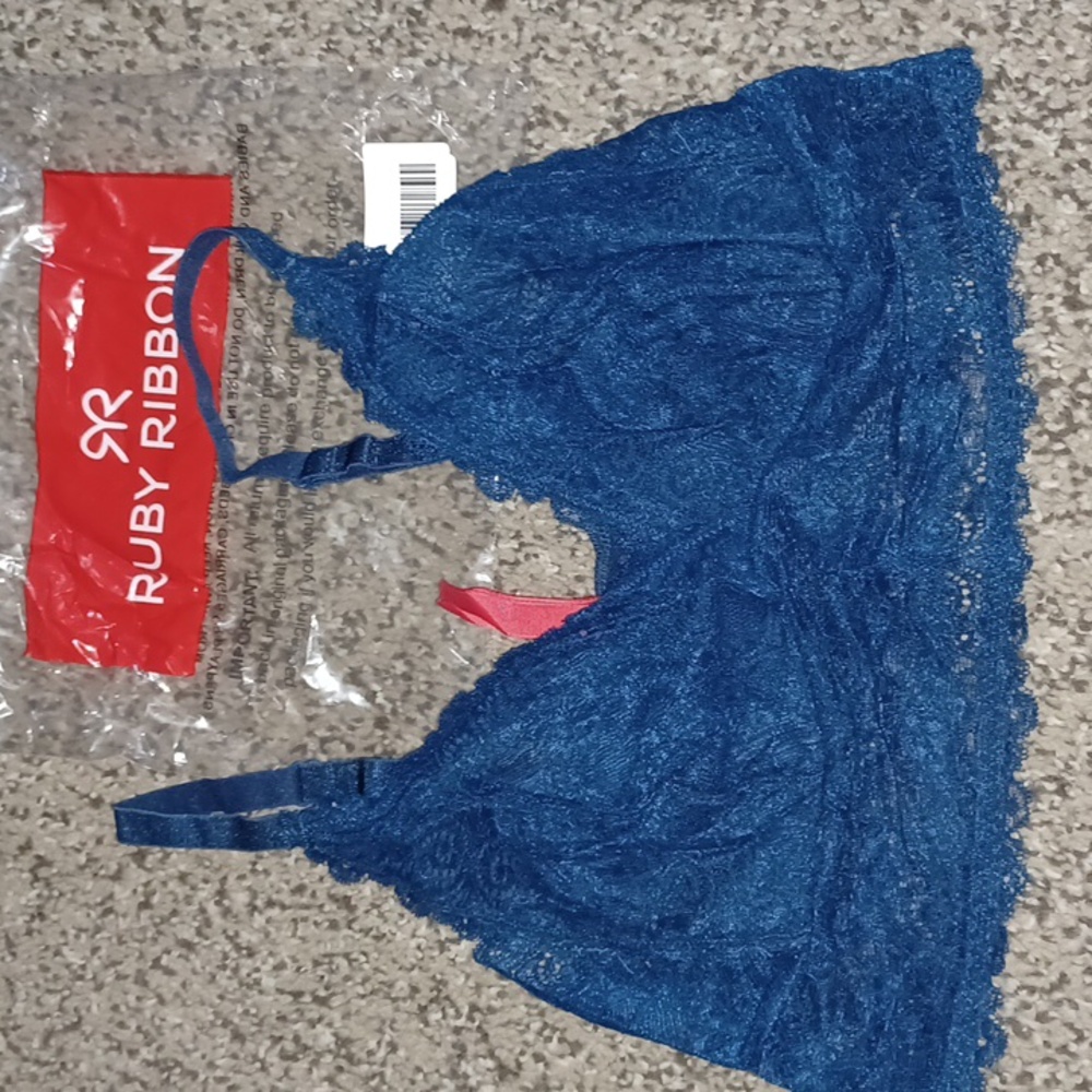 New Ruby Ribbon Deep Blue Lace Bralette Bra